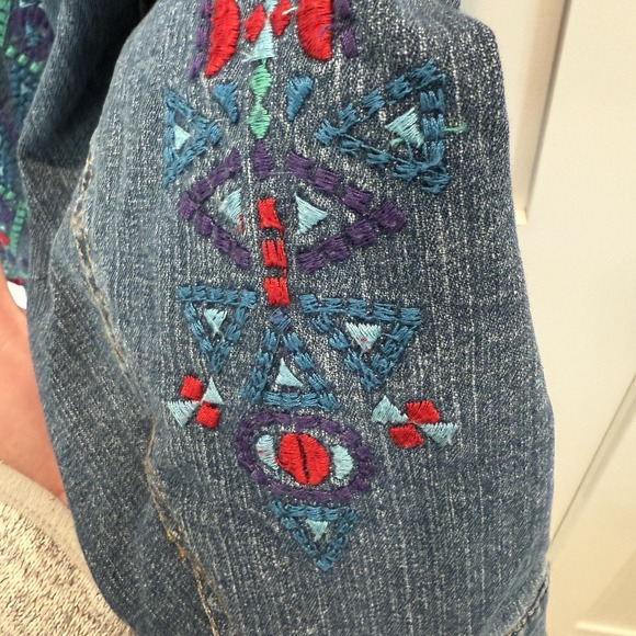 Coldwater Creek Lined Embroidered Denim Jacket Western  Aztec Ranch Style Sz LG - Picture 6 of 11